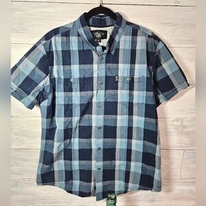 HARLEY DAVIDSON Blue Plaid Shirt Size XL Snap front and  collar Short Sl…